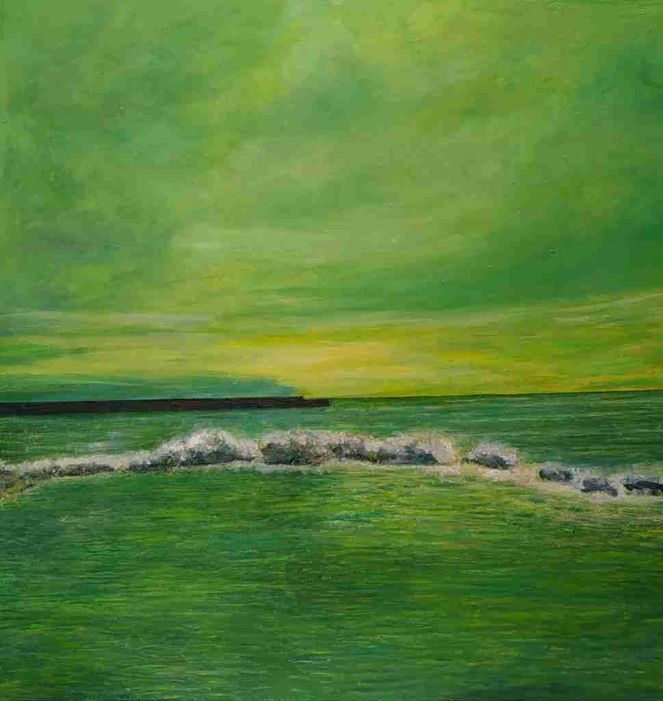 Il sussurro del mare - dipinto olio su tela di Gisella Farinini (2024, 100 x 100 cm)