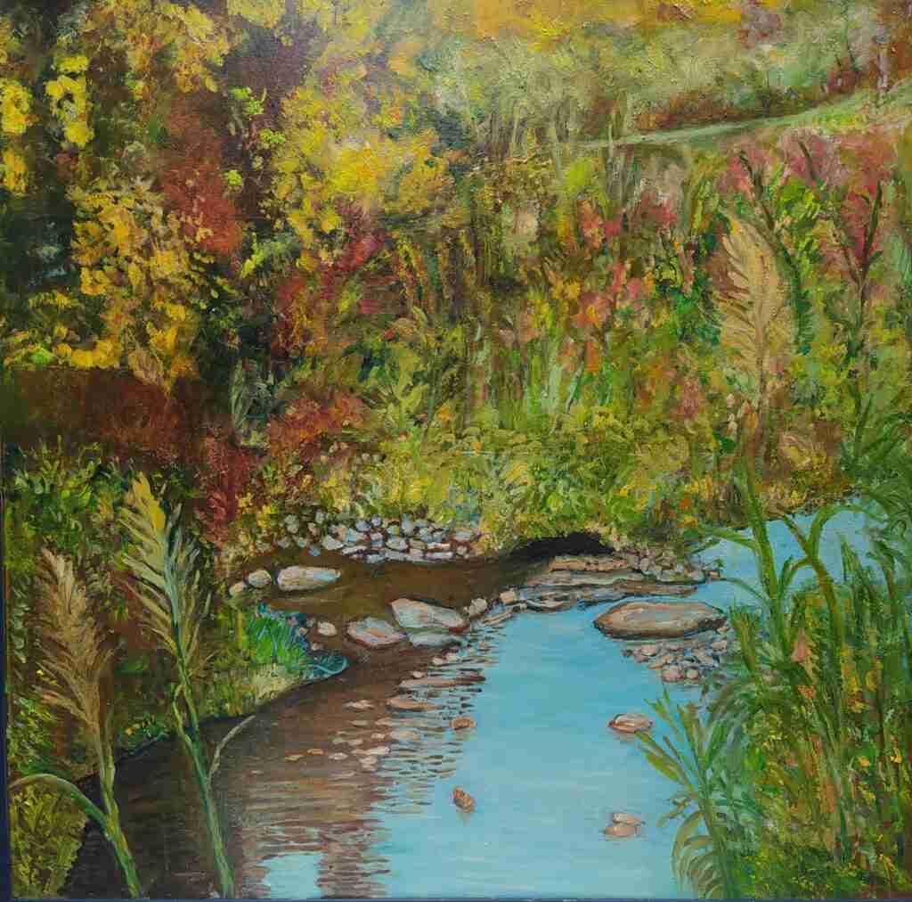 Nel cuore del bosco - dipinto olio su tela di Gisella Farinini (2022, 100 x 100 cm)
