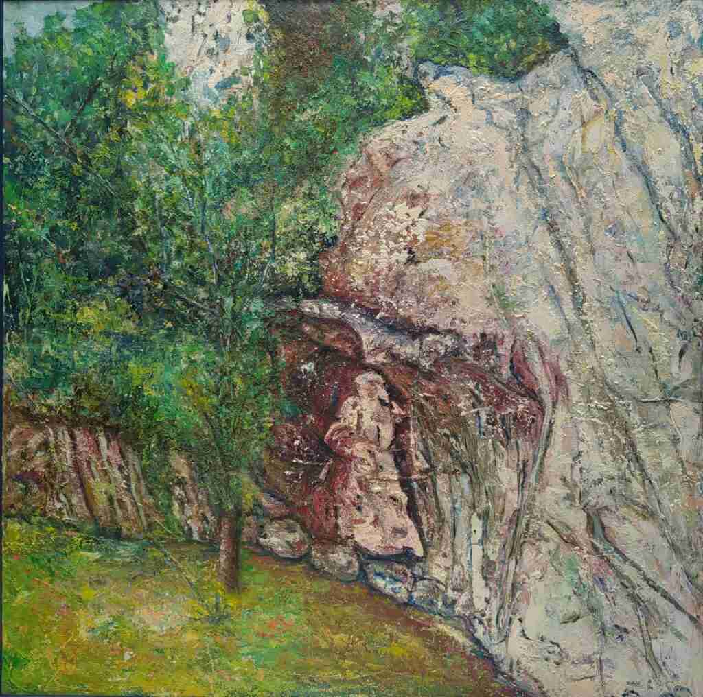 Ventre roccioso - dipinto olio su tela di Gisella Farinini (2022, 100 x 100 cm)
