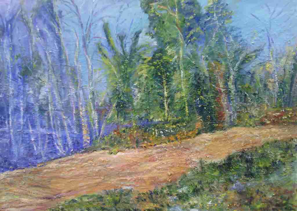 Costeggiando il lago - dipinto olio su tela di Gisella Farinini (2005, 100 x 80 cm)