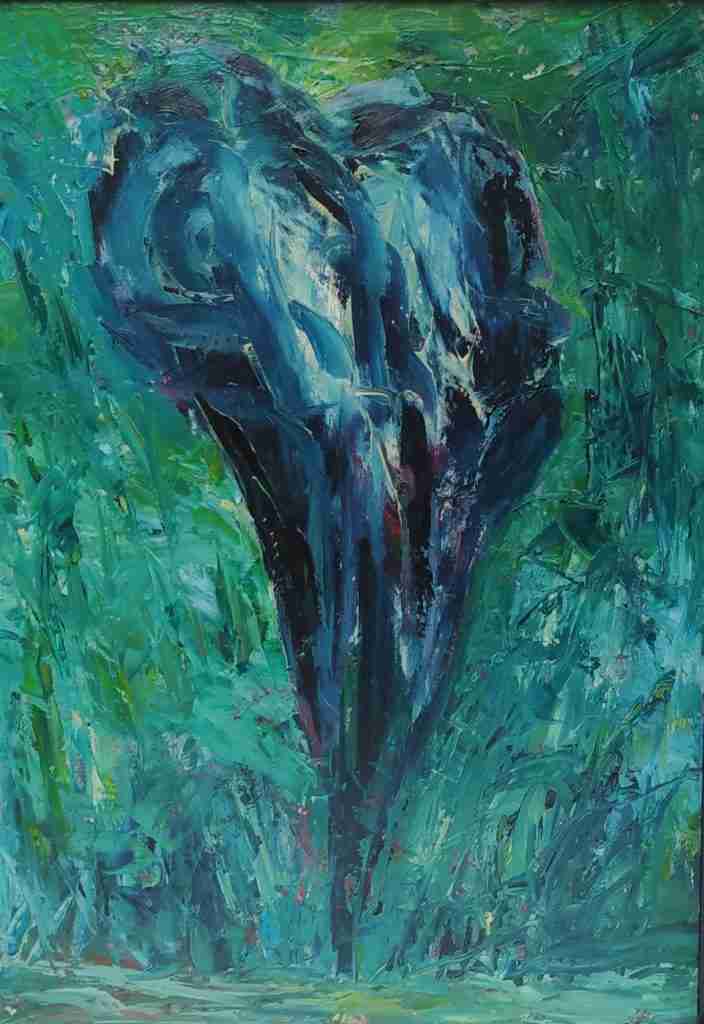 Dalla finestra con amore - dipinto olio su tela di Gisella Farinini (1999, 50 x 70 cm)