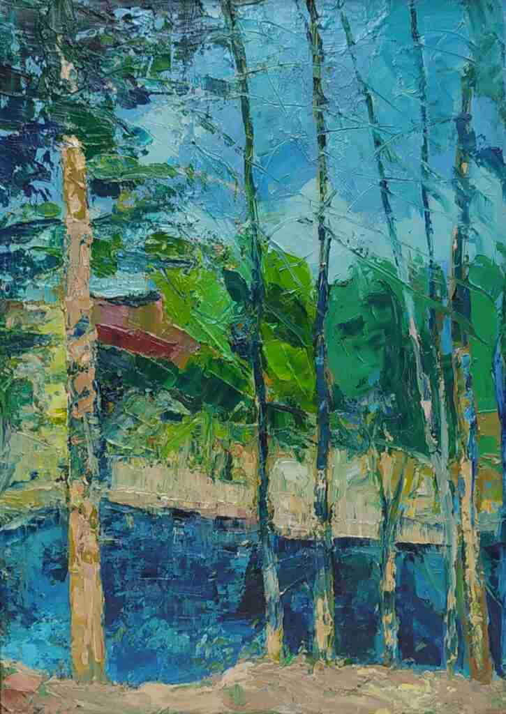 Simboli - dipinto olio su tela di Gisella Farinini (1996, 50 x 70 cm)