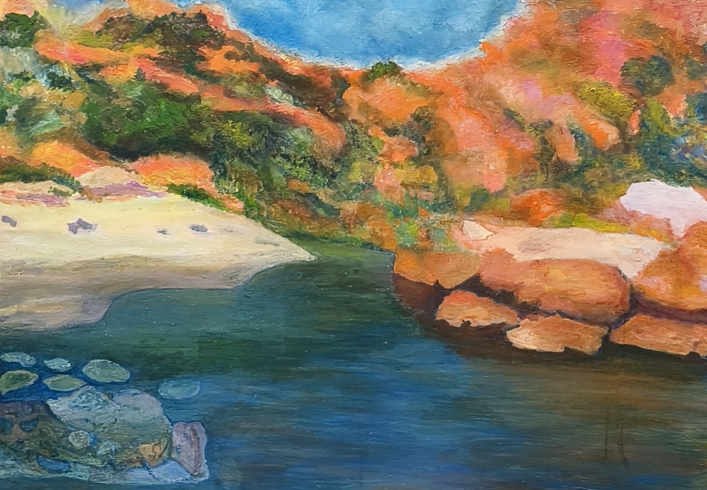 Culla di pietre e luce - dipinto olio su tela di Gisella Farinini (2026, 100 x 70 cm)