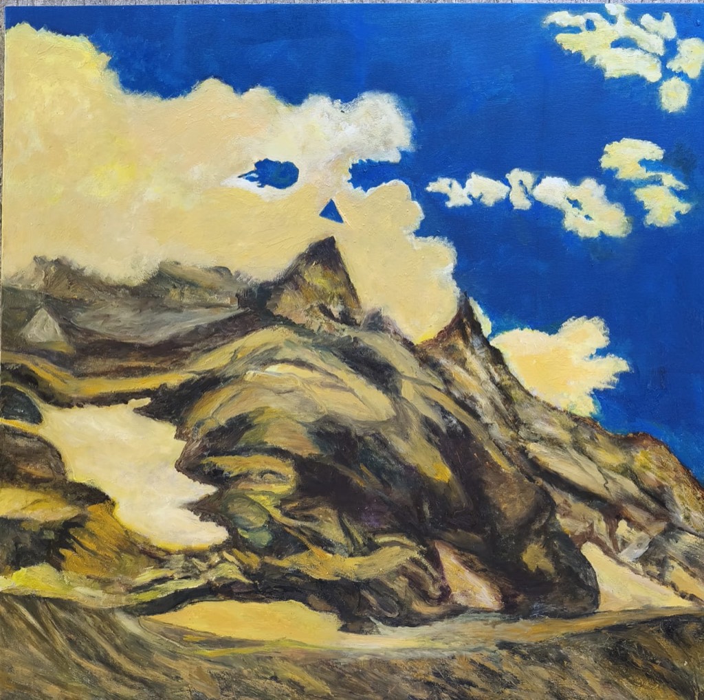 Canto antico della terra - dipinto olio su tela di Gisella Farinini (2026, 100 x 100 cm)