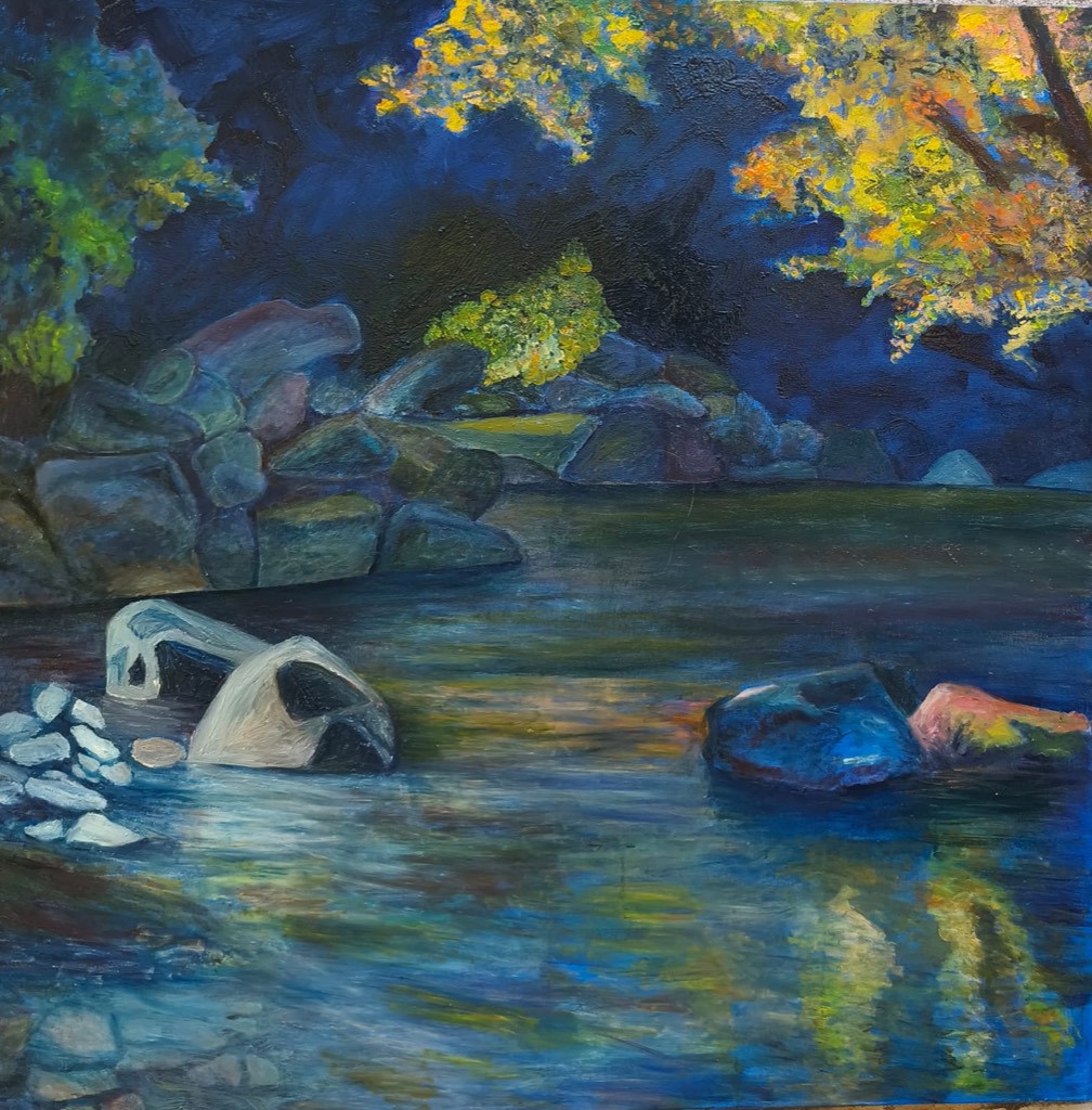 Il richiamo della notte dorata - dipinto olio su tela di Gisella Farinini (2025, 100 x 100 cm)